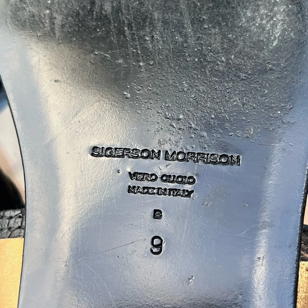 Sigerson Morrison Black and Gold Sandals with Ankle Strap - Picture 8 of 8